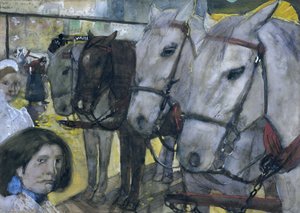 Hevosraitiovaunu Amsterdamin padolla, 1893 tekijältä George Hendrik Breitner