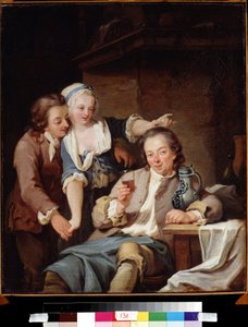 Mari trompe (viini ja rakkaus). Aviomies petetty (viini ja rakkaus). Georg Melchior Krausin (1737-1806) maalaus
