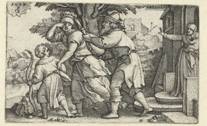 Abraham karkottaa Hagarin ja Ismaelin Aabrahamin tarina (sarjan nimi) tekijältä Georg Pencz