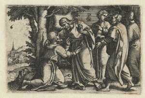 Kristus parantaa spitaalisen Kristuksen elämä (sarjan nimi) tekijältä Georg Pencz