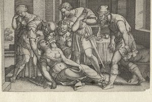 Collatinus ja Brutus kuolevassa Lucretiassa Tarinoita varhaisen Rooman historiasta (sarjan nimi) tekijältä Georg Pencz
