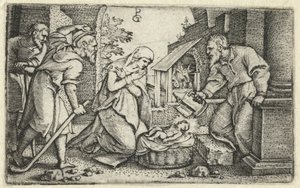 Syntymä ja paimenten palvonta Kristuksen elämä (sarjan nimi) tekijältä Georg Pencz
