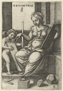 Geometria Geometria (otsikko objektissa) Seven Liberal Arts (sarjan nimi) tekijältä Georg Pencz
