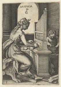 Musiikki Musica (otsikko esineessä) Seven Liberal Arts (sarjan nimi) tekijältä Georg Pencz