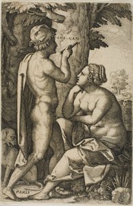 Paris ja Oenone, kreikkalaisista sankaritarista tekijältä Georg Pencz
