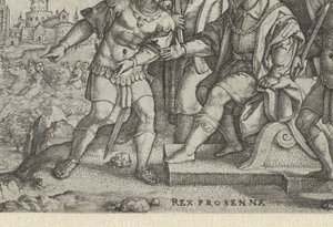 Porsenna kuulee, että Cloelia on paennut Rex Prosenna Cloelia (otsikko esineessä) Tarinoita varhaisen Rooman historiasta (sarjan nimi) tekijältä Georg Pencz