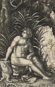 Prokris ja Cephalus, 1539 (kaiverrus paperille) tekijältä Georg Pencz