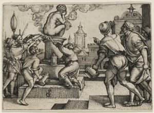 Kurtisaani rangaistaan Tarinasta Taikuri Virgiliasta tekijältä Georg Pencz