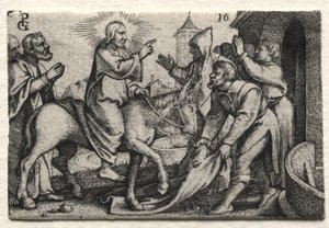 Jeesuksen Kristuksen elämä: Kristus astuu Jerusalemiin, n. 1534-35. tekijältä Georg Pencz