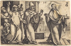 Fariseukset haluavat kivittää Kristuksen tekijältä Georg Pencz