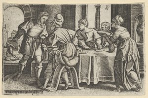 Tobias poistumassa pöydästä, Tobiaksen tarinasta, 1543. tekijältä Georg Pencz