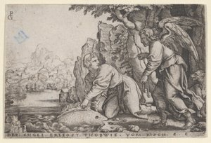 Tobiolus saa kalan, Tobiaksen tarina, 1543. tekijältä Georg Pencz