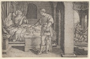Tobiolus tekee sovitusuhrin, Tobiaksen tarina, 1543. tekijältä Georg Pencz