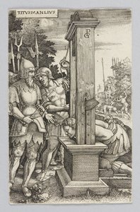 Titus Manlius seuraamassa poikansa teloitusta tekijältä Georg Pencz