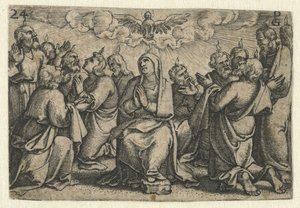 Pyhän Hengen vuodattaminen Helluntai Kristuksen elämä (sarjan nimi) tekijältä Georg Pencz