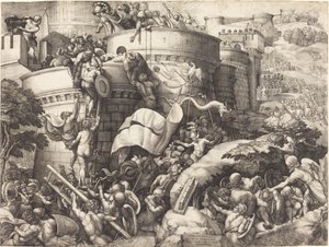 Cartagenan valtaaminen tekijältä Georg Pencz after Giulio Romano