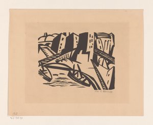 Veneitä laiturilla kaupungissa tekijältä Georg Schrimpf (signed by artist)