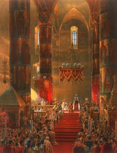 Metropolitan esiintyy tsaari Aleksanteri II:n kruunausseremoniassa Moskovassa 1856.