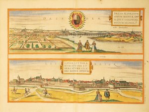 Georg Braunin Dresdenin ja Leipzigin kartta maailman kaupungeista tekijältä Georg Braun and Hogenberg Franz