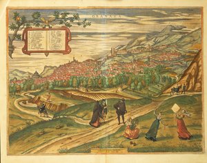 Granadan kartta Civitates Orbis Terrarumilta, kirjoittanut Georg Braun tekijältä Georg Braun and Hogenberg Franz
