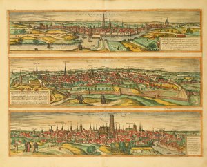 Hertogenboschin, Leuvenin ja Mechelenin kartta Civitates Orbis Terrarumilta, kirjoittanut Georg Braun tekijältä Georg Braun and Hogenberg Franz