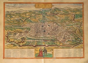 Georg Braunin Civitates Orbis Terrarum -teoksesta peräisin oleva Rooman kartta. tekijältä Georg Braun and Hogenberg Franz
