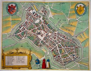Georg Braunin (1541-1622) ja Frans Hogenbergin (1535-1590) "Civitates Orbis Terrarum" -teoksesta peräisin oleva Lillen kaupungin kartta noin 1572-1617. Pariisi, B.N.