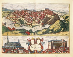 Espanja, Toledo, Toledon kaupunki Georg Braunin ja Franz Hogenbergin Civitates Orbis Terrarumista, kaiverrus tekijältä Georg Braun and Hogenberg Franz