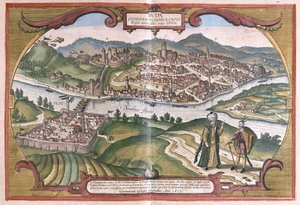 Budapest, Unkari (kaiverrus tekijältä Georg Braun and Hogenberg Franz