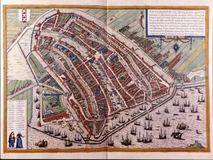 Amsterdamin kartta. Braunin ja Hogenbergin atlas. Amsterdam 1588 tekijältä Georg Braun and Hogenberg Franz