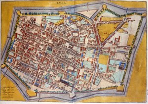 Plan de Lucques en 1585. Atlas de Braun & Hogenberg. tekijältä Georg Braun and Hogenberg Franz