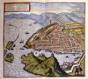 Näkymä Marseilleen Braunin ja Hogenbergin atlasilta tekijältä Georg Braun and Hogenberg Franz