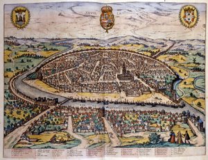 Näkymä Sevillaan Braunin ja Hogenbergin atlasilta tekijältä Georg Braun and Hogenberg Franz
