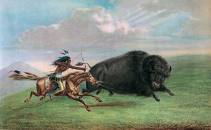 George Catlinin painos Buffalo Huntin jälkeen, n. 1920 (silmäpainatus) tekijältä George (after) Catlin