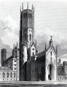 Fonthill Abbey luoteesta, John Brittonin "Graphic and Literary Illustrations of Fonthill Abbey", kaiverrus J. Lambert
