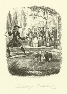 Tobias Smollettin Humphry Clinker -teoksen kuvitus (kaiverrus)