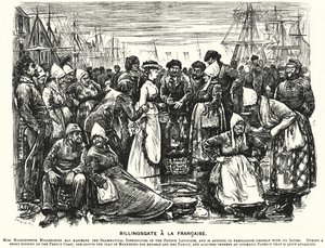 Punch-sarjakuva: Billingsgate a la Francaise (kaiverrus) tekijältä George (after) Du Maurier