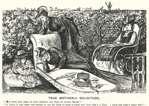 Punch-sarjakuva: True Motherly Solicitude (kaiverrus) tekijältä George (after) Du Maurier