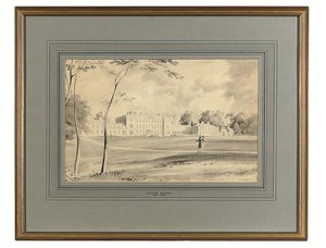Carton House, Co. Kildare, Leinsterin herttuan kotipaikka (lyijykynä ja harmaa pesuaine) tekijältä George (after) Petrie