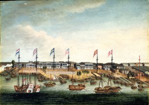 Hongit Kantonissa, ennen vuotta 1820 (öljy norsunluulle). tekijältä George (follower of) Chinnery