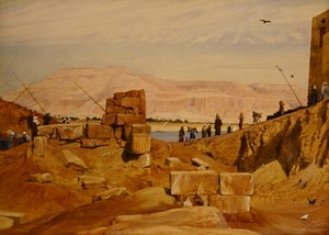Figuurit työpaikalla, Luxor (kynä ja akvarelli paperille)