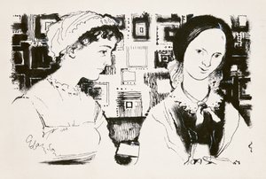 Jane Austen (1775-1817) ja Charlotte Bronte (1816-55) - kuvitteellinen kohtaaminen (intialaista mustetta aluksella) tekijältä George Adamson