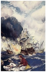 Brulot räjähdepanos heittää laivaan Kuvitus George Albert Williamsin (1875-1932) teoksesta "Pirates of Panama or The Buccaneers of America" 1914 tekijältä George Alfred Williams