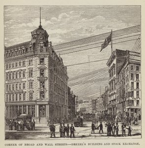 Broadin ja Wall Streetin kulma, Drexels Building ja Stock Exchange tekijältä George Augustus Sala