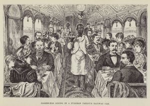 Matkustajat syömässä Pullman Parlor -junavaunussa tekijältä George Augustus Sala