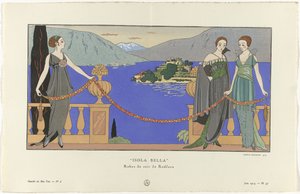 Gazette du Bon Ton, 1914 - nro 6, pl. 57: Isola Bella/ Redfernin iltapuvut (otsikko esineessä)