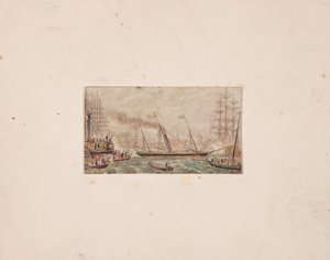 Neulalaatikkoprintti: Kuninkaallinen laivasto Kilkenny Bayssa, 1850. tekijältä George Baxter