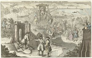 Euroopan nykytila, 1742 Kuva Euroopan nykytilasta (otsikko esineessä) tekijältä George Bickham (II)