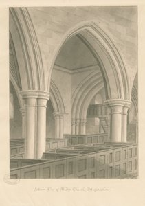 Weston-on-Trentin kirkon sisustus: seepiapiirustus, 1841