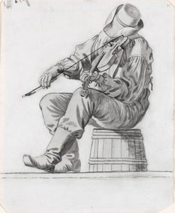 Viulunsoittaja (opinnäytetyö The Jolly Flatboatmenia varten) (etusivu) tekijältä George Caleb Bingham